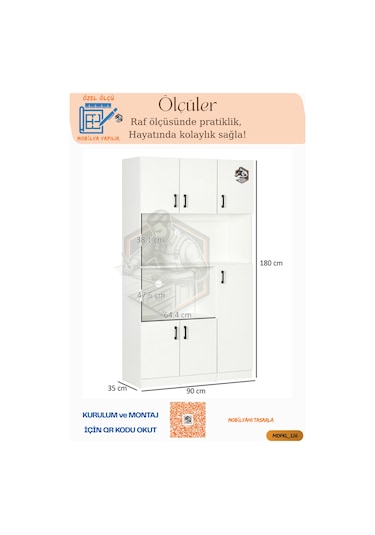 Tamamı Mdf 6 Kapaklı Fırın Bölmeli Açık Raflı Çok Amaçlı Mutfak Dolabı