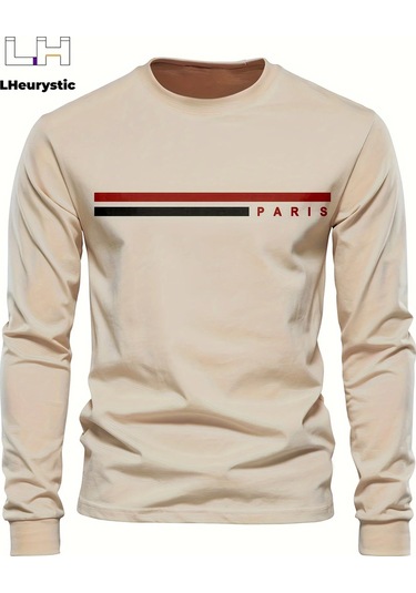 Guılanerkek %100 Saf Pamuk Paris Baskılı Uzun Kollu Tişörtgreen Green