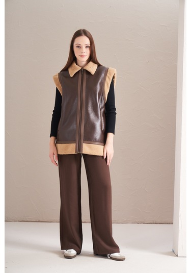 Kürklü Yelek Kahve Kahve