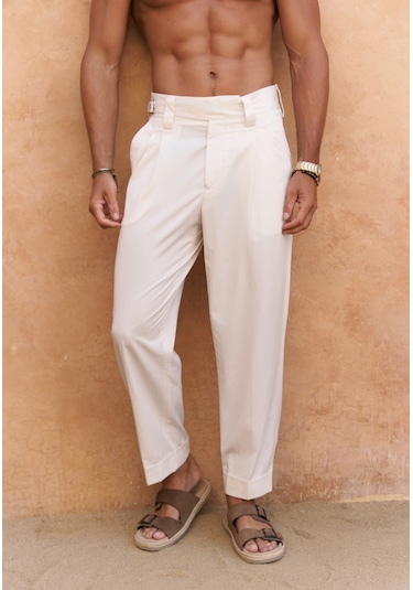 Mai Studios Co. Mai Collection Lorenza Kemer Detay Ekru Erkek Pantolon Ekru