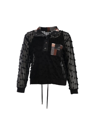 Vedi Oversize Uzun Kol Minimalist File Detaylı Kadın Bluz Siyah