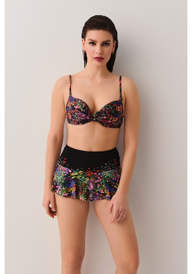 Suwen Garden Etekli Bikini Alt Sb2535511061106 Siyah Çiçek Desenli