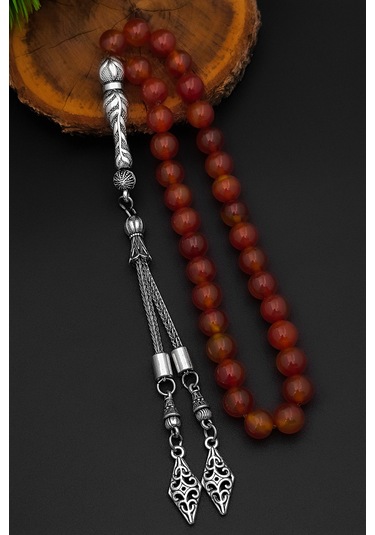 Akik Tesbih Doğal Taş Erkek Akik Tesbih 8 Mm Bt026 Kırmızı