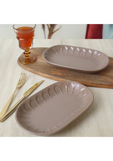 Keramika Mat Toprak Taupe Badem Kayık Tabak 25 Cm 2 Adet 977