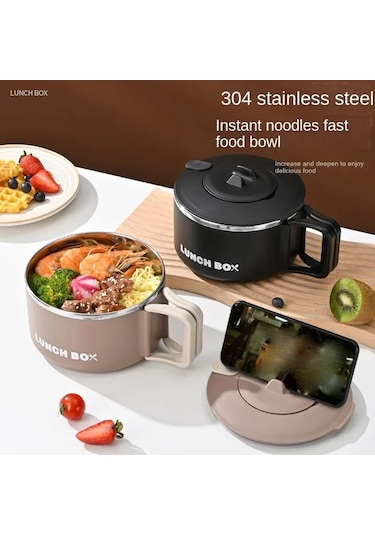 304 Paslanmaz Çelik Anında Erişte Ramen Kapaklı Kase Meyve Açık Gri