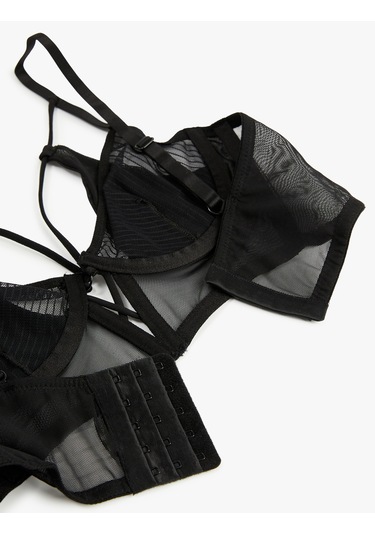 Koton Rahat Kalıp Tül Detaylı Dolgusuz Balenli Sütyen Siyah 6wlk10074mk Siyah