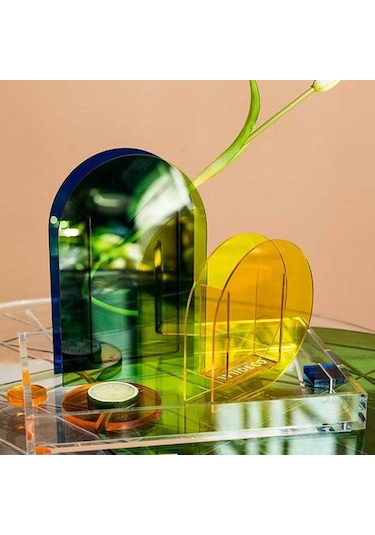 Şeffaf Su Kupası Tepsi Çay Fincanı Depolama Ev Dikdörtgen Yaratıcı Basit Modern Depolama Tepsileri Mavi Ahşap - Gri