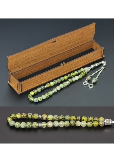 Yeşil Yosunlu Akik Doğaltaş Tesbih - 8 MM Küre Kesim - Ürün