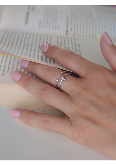 İki Sıralı Yıldız Zirkon Taşlı Ayarlanabilir Silver Gümüş Renkli Yüzük Silver
