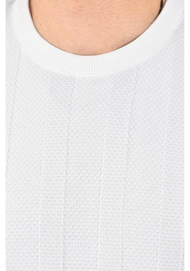 Deepsea Erkek Beyaz Dar Kesim Pamuklu Triko Tişört Slim Fit Nefes Alan Bisiklet Yaka Tişört 2504348 Beyaz