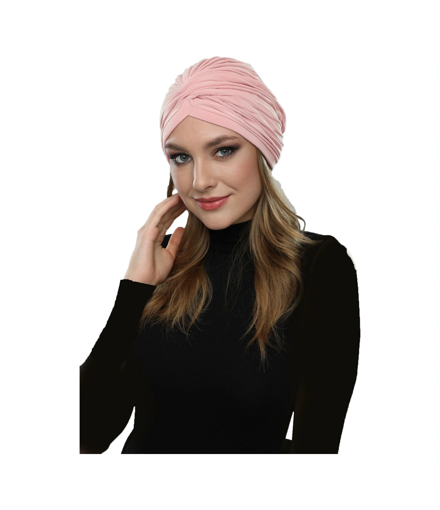 Çapraz W Nervürlü Ensesi Bantlı Pudra Hazır Türban Tesettür Havuz Bonesi Pudra