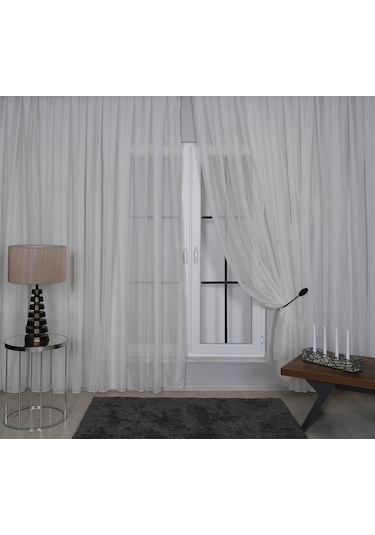 Elegante Pilesiz Düz Tül Perde Krem - Krem