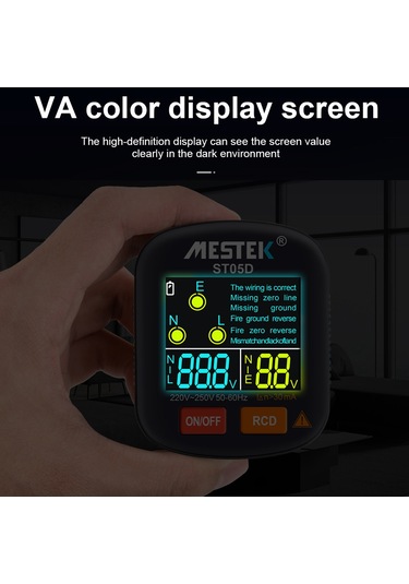 30-250v Taşınabilir Dijital Priz Test Cihazı Dedektörü Rcd Voltaj Test Cihazı Toprak Polarite Faz Kontrol Aracı Renkli Ekran İle