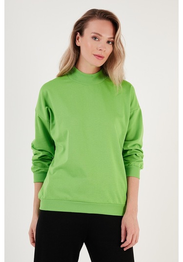 Lela Pamuklu Dik Yaka Basic Örme Bayan Sweat 5863323 Fistik Yeşil