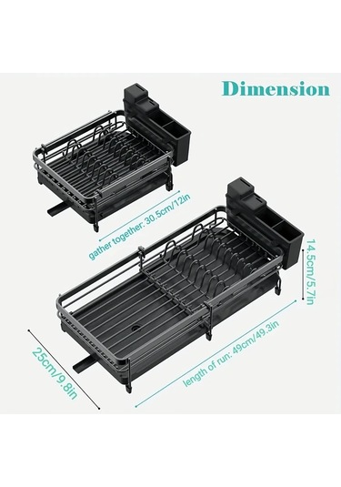 Honeybeeshop 1 Adet Genişletilebilir Büyük Mutfak Eşyası Rafı Uzatılabilir Tezgah Üstü Paslanmaz Çatal Bıçak Ve Bardak Kurutma Askılık