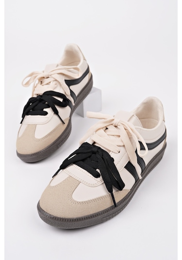 Muggo Retro Çift Bağcıklı Günlük Kadın Sneaker Spor Ayakkabı - Bej