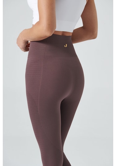 Jerf Gela Yüksek Bel Esnek ve Toparlayıcı Spor Tayt Natural Kahverengi