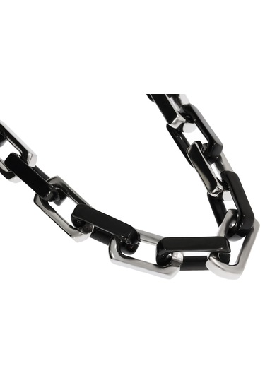 Erkek İki Renk Kalın Zincir Çelik Kolye Silver