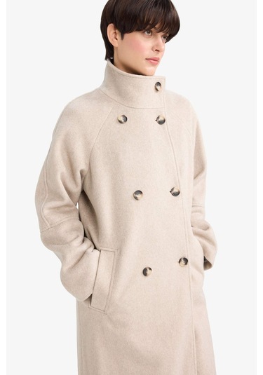 Defacto Relax Fit Düğmeli Uzun Kaşe Kaban F5547ax25wnbg501 Bej-bg501