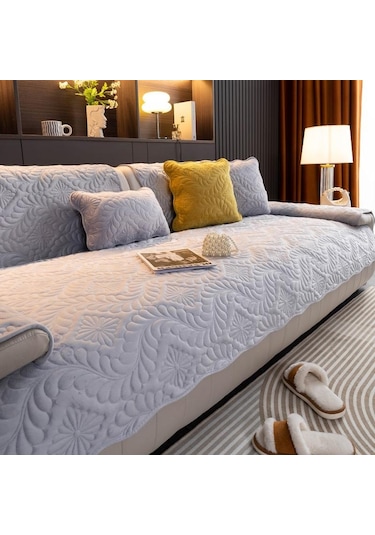 Açık Gri Peluş Kanepe Havlusu Kış Avrupa Tarzı Kısa Kanepe Örtüsü Düz Renk Kaymaz Kanepe Örtüsü Oturma Odası İçin Evrensel 70 70cm