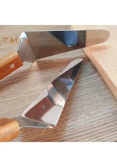 Kek Spatula Ahşap Saplı Paslanmaz Çelik Üçgen Spatula Ev İçin Dayanıklı Rahat Kavrama Peynirli Pizza Kürek