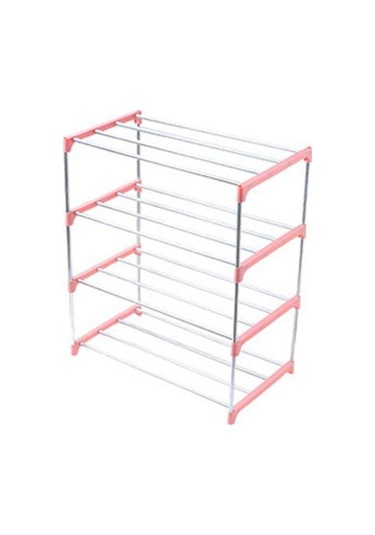 Pembe 3/4 Katlı Ayakkabı Rafı Montajlı Kolay Kurulum Paslanmaz Çelik Ev Terlik Depolama Rafı Ev İçin 4 Katman Pembe
