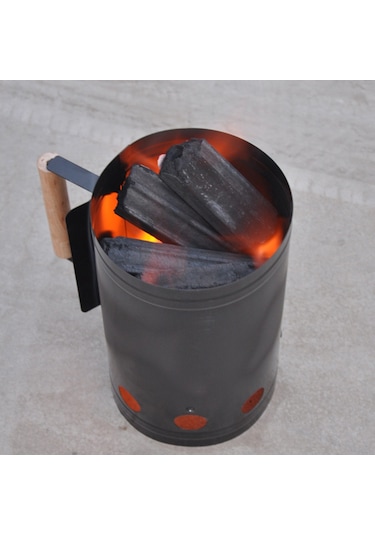 Padalink Doğal Ahşap Saplı Isı Yalıtımlı Mangal Kömürü Yakma Kovası Güvenli Ve Dayanıklı Siyah
