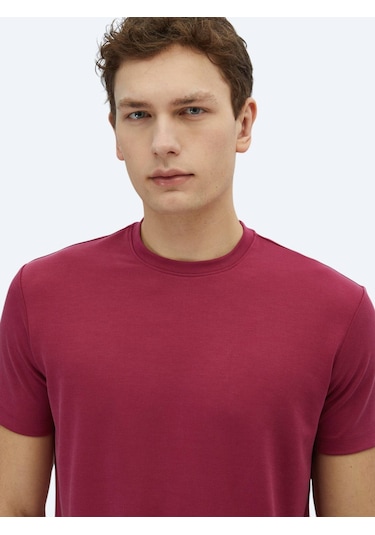 Kip Mürdüm Düz Bisiklet Yaka T-shirt MÜRDÜM