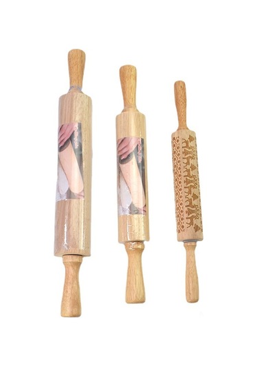 Yifomall Büyük Boy Noel Geyik Desenli Ahşap Un Çizgici 43cm X 4cm - Hamur Yoğurma, Manti, Makaron İçin Kauçuk Ağacı Hamur Sürgüsü