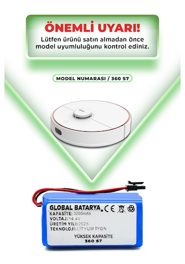 360 S7 Uyumlu Batarya 3200mah Li-ion Pil Yüksek Kapasite