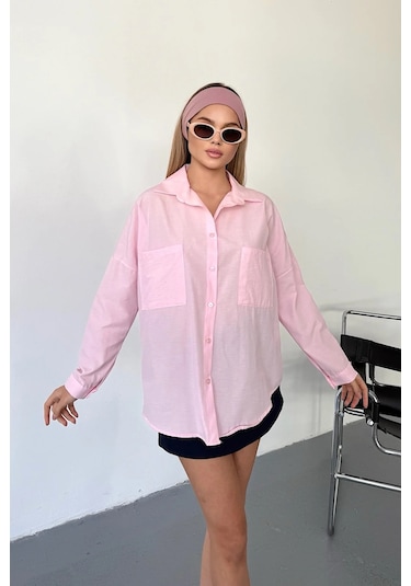 Jee Lee Kadın Çift Cepli Uzun Kollu Gömlek Pembe - 26y 2013 Pembe