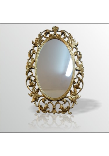 103Cm Sarı Yaldız İşlemeli Oymalı Desenli Rustik Duvar Boy Aynası Sarı