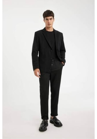Defacto Slim Fit Dar Kesim Astarlı Düğmeli Blazer Ceket N0503AZ24AUBK27 Siyah