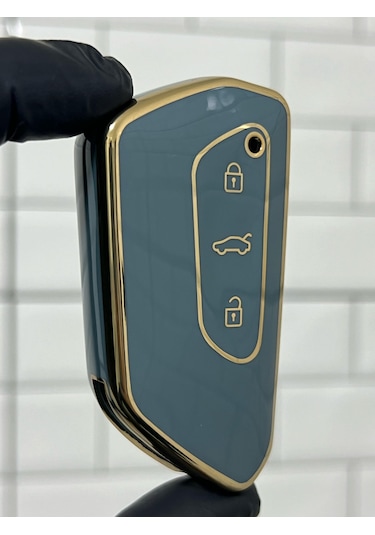 Volkswagen Golf 8 Caddy Polo Smart Nano Uyumlu Anahtar Kılıfı Gri - Gold
