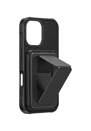 İphone 16 Uyumlu Kılıf Magsafe Özellikli Standlı Kartlıklı Set Amazingthing Glamour Luxe Serisi Kapak Siyah