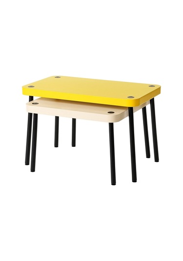 Sehpa Seti, Sarı-huş Görünüm, 2 Parça Zigon Sarı Meşe