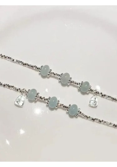 925 Ayar Gümüş Açık Mavi Yeşim Taşı Bileklik