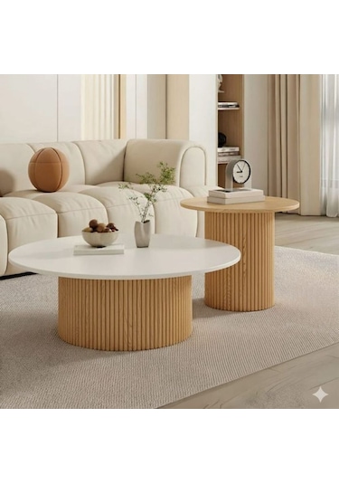 Most Bohem Orta Sehpa 2'li Set %100 Ahşap 85 Cm. Çap Antik Ceviz