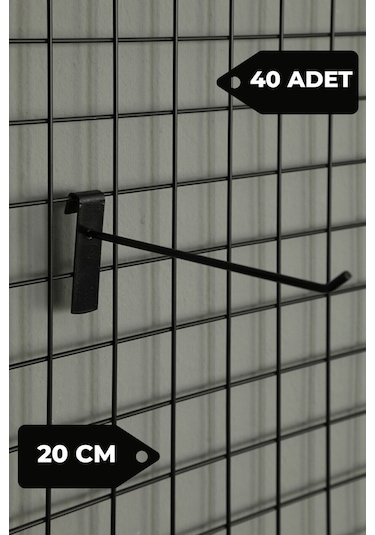20 Cm 40 Adet Siyah Tel Pano Kancası Raf Askısı Siyah