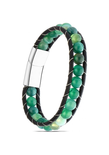 Casera's Yeşil Akik Doğaltaş Ve Çelik Erkek Bileklik Csr2221010