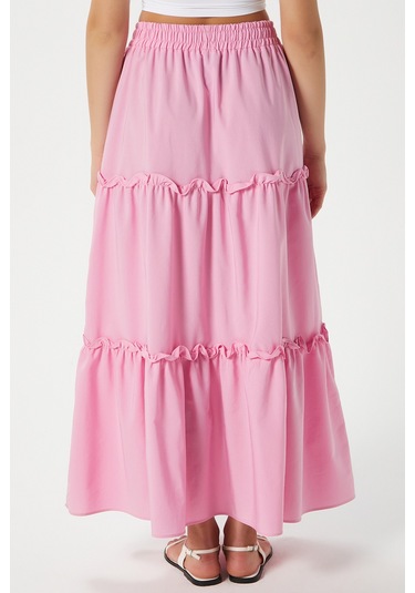 Kadın Elanora Pembe Astarlı Katlı Poplin Etek Pembe