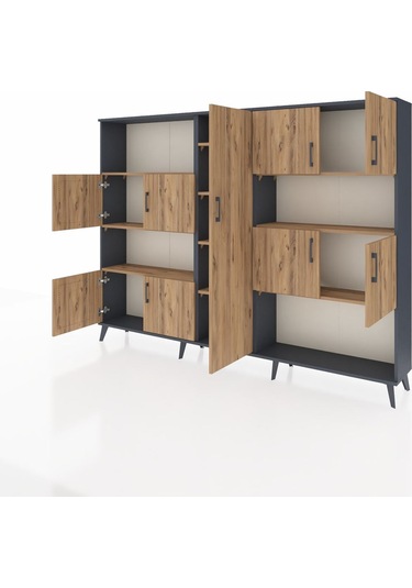 Arges Dolap 10 Raflı 9 Kapaklı 220x30x163 Antrasit-çam Antrasit-çam