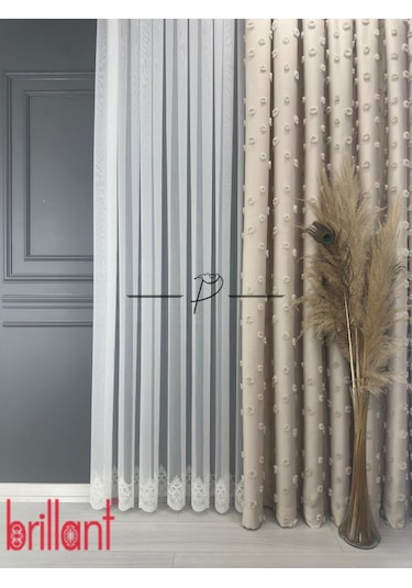 Tül Perde Brillant Marka Dharma Desen Ttm Zemin Kumaş Ultra Dökümlü Ekru