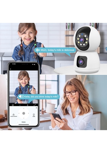 1080p Akıllı Wifi Kamera Kablosuz Monitör Kamerası İki Lensli 2.4g/5g Bağlantı Tam Renkli Gece Görüşü İki Yönlü Konuşma Hareket Algılama Alarm Hatırlatıcı Kablosuz Kamera Ev Ofis Dış Mekan İç Mekan Beyaz
