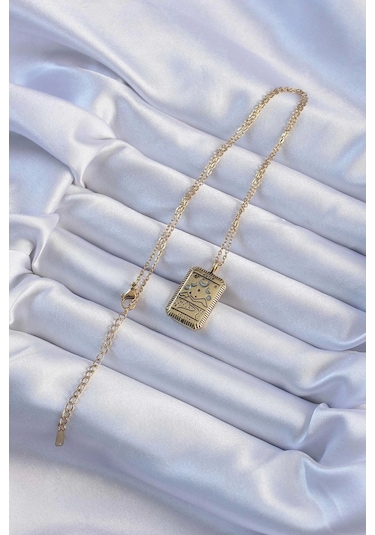 316l Çelik Zincir Eskitme Altın Renk Ay Figürlü Tarot Kolye