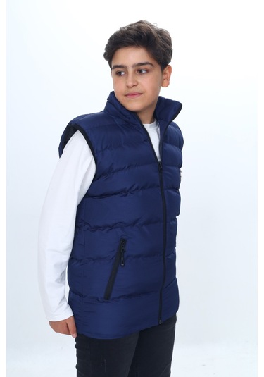 Toontoy Erkek Çocuk Su İtici Dik Yaka Fermuarlı Cepli Şişme Yelek Lacivert
