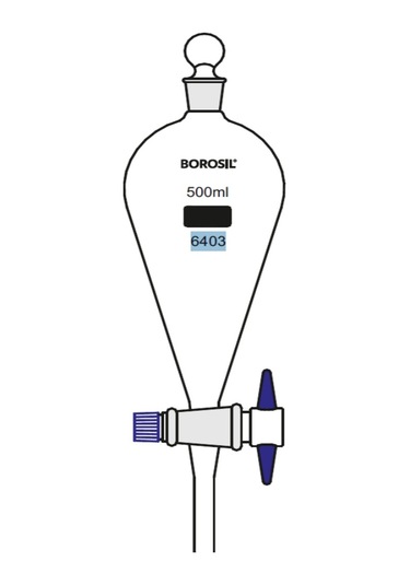 Ayırma Hunisi 250 Ml - Teflon Musluk - Cam Tıpalı - Borosilikat