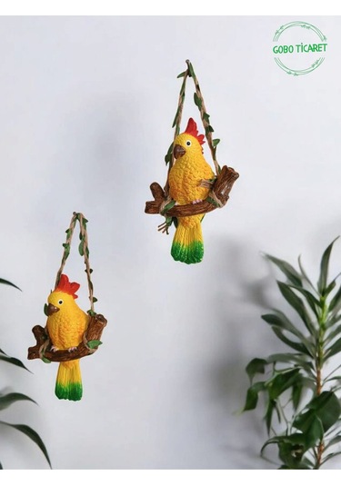 2 Adet Dekoratif Sallanan Duvar Ve Bahçe Süs Kuş Biblo Yeşil-sarı