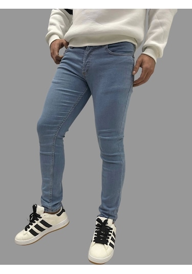 Erkek Dar Paça Düz Newone Buz Mavi Kot Pantolon Buz Mavi