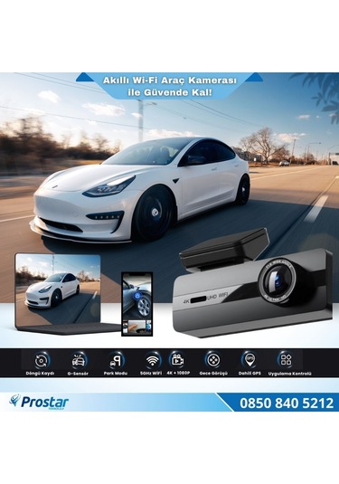 2 Kameralı 4k+1080p Ekransız Wıfı Gps 24 Saat Park Modu Özellikli Dashcam Kamera